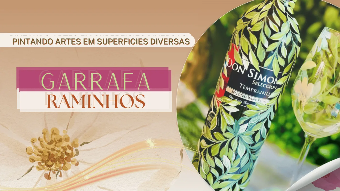 Garrafa pintada com raminhos